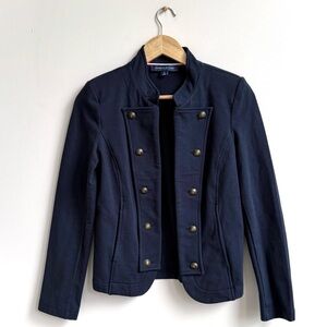 Tommy Hilfiger Navy Military Blazer Jacket Gold Crest Buttons Knit Career Medium